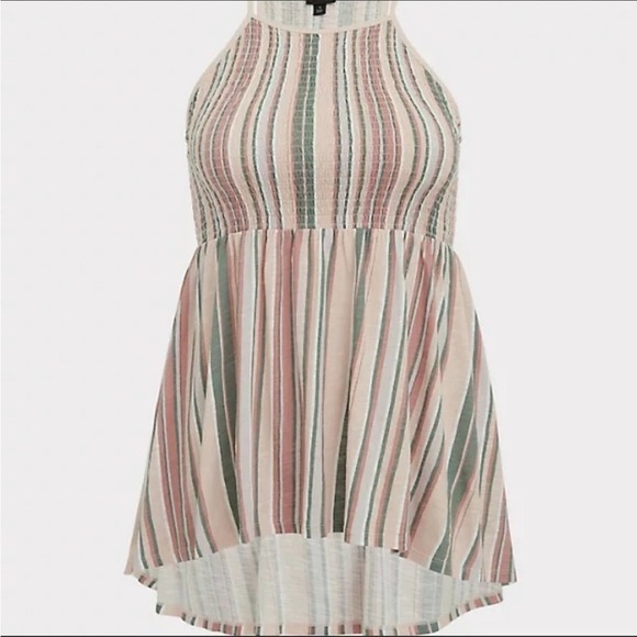 Torrid 1X Fun Stripe Halter Smocked Babydoll Top - Picture 4 of 9